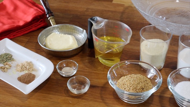 Ingredients for Makrouta date filled pinwheel cookies